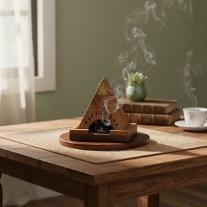 Pyramidformad rökelsehållare i trä